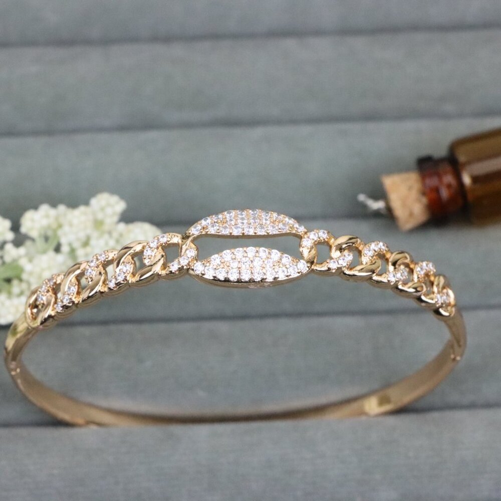 Rose Gold Chain Link Bangle Bracelet with Sparkling Center Accent, XPBL0501